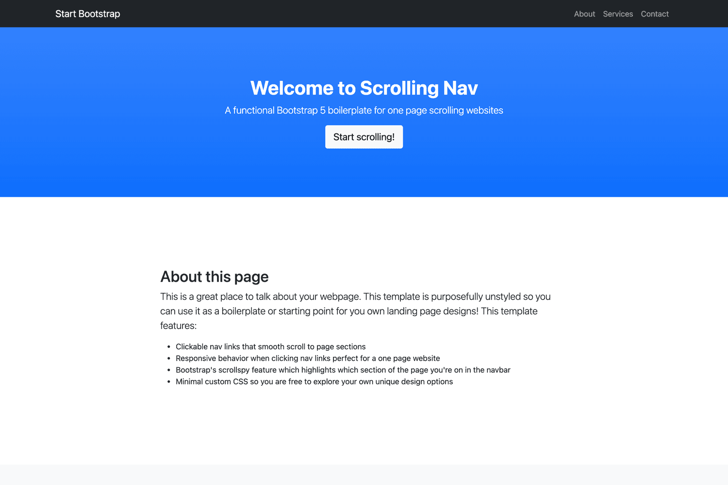 Scrolling Page Bootstrap Template - Start Bootstrap