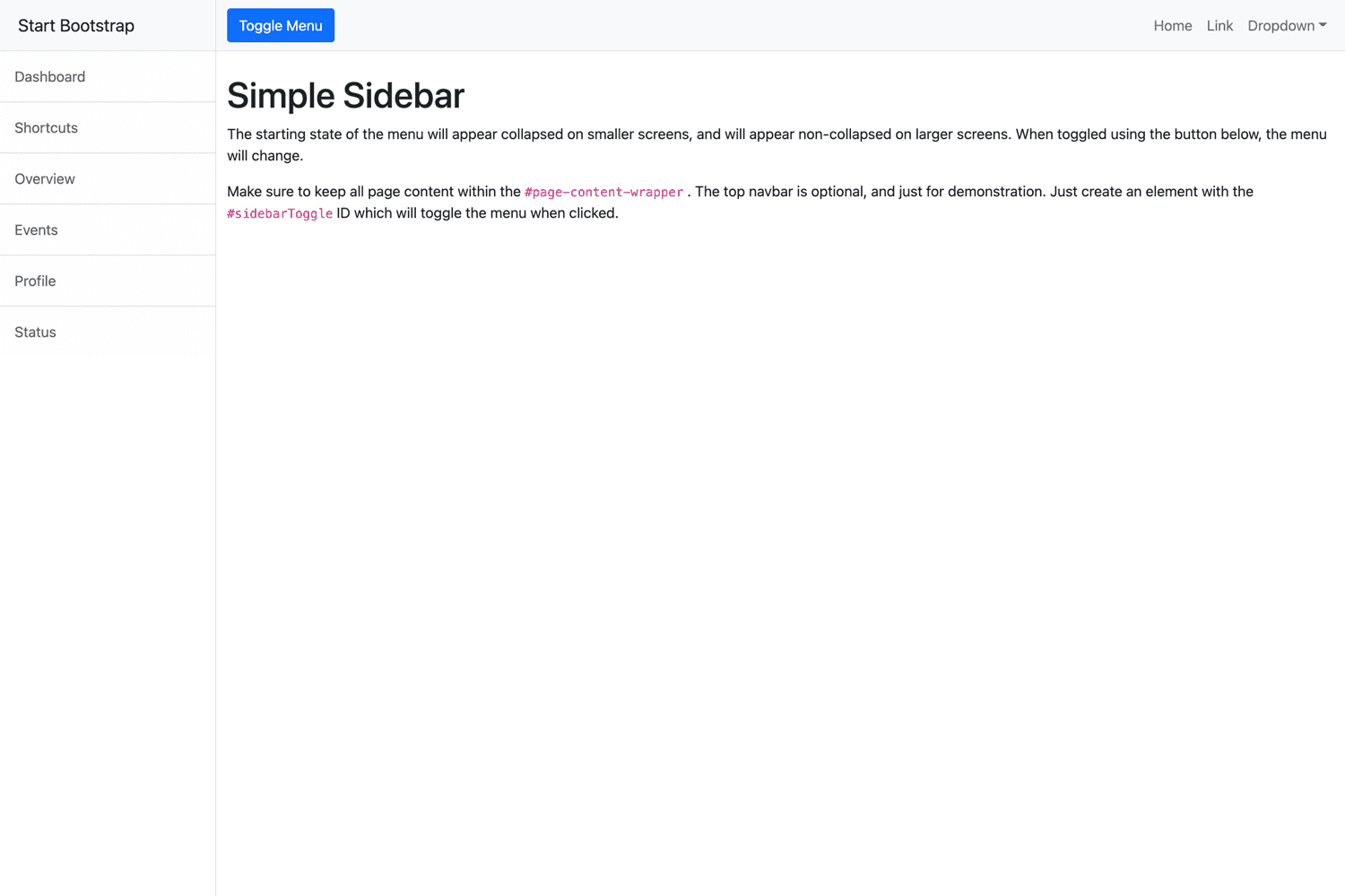 Simple Sidebar Bootstrap Sidebar Template Start Bootstrap